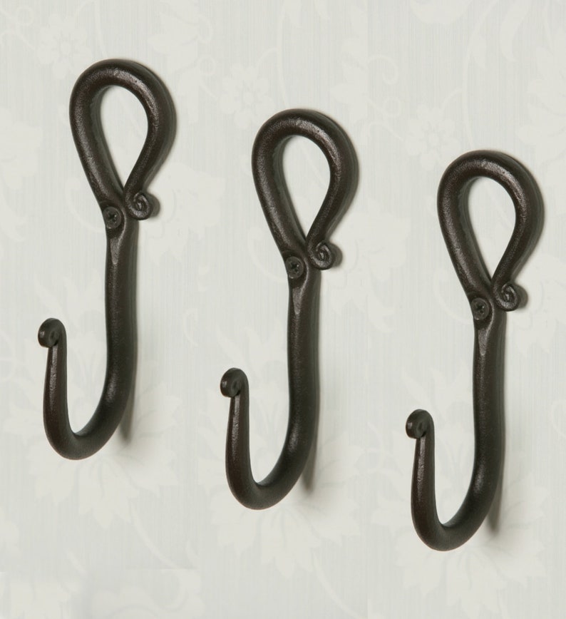 Wrought Iron Coat Hooks Set of 3 towel black rustic Etsy