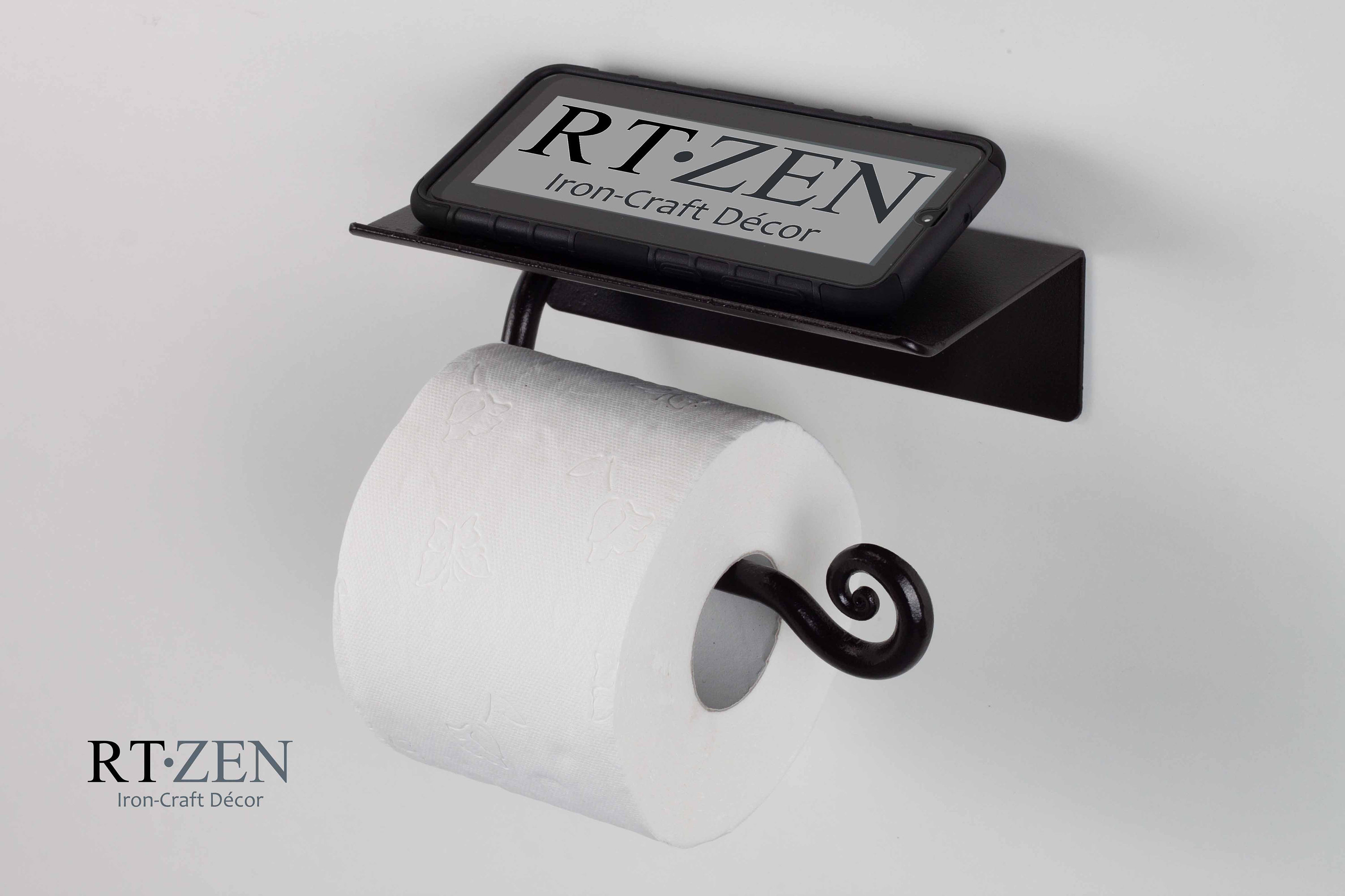 Metal Toilet Paper Holder with Shelf (Wrought Iron)