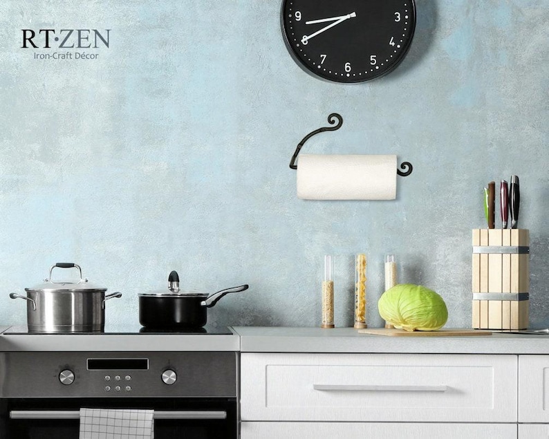 Handmade Iron Paper Towel Holder, Wall Mount Kitchen Decor & Organizer