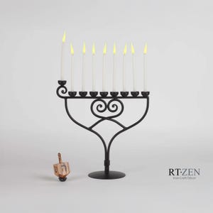 Handmade 9 Branch Black Hanukkah Menorah, Metal Hanukia, Israel Décor for Chanukah