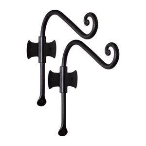 Hanging Plant Hanger Outdoor, Set of 2 Bird Feeder Wall Hooks, Black Metal Plant Bracket Hook for Hanging Flower Baskets - 8 inch