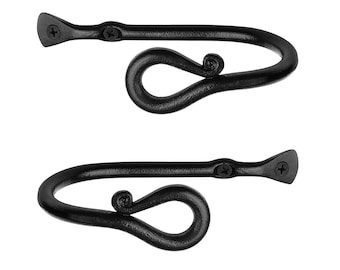 Small Decorative Curtain Holdbacks | Set of 2 | Wrought Iron Window Drapery Tiebacks | Handmade Rod Drape Tieback Hooks (Black)