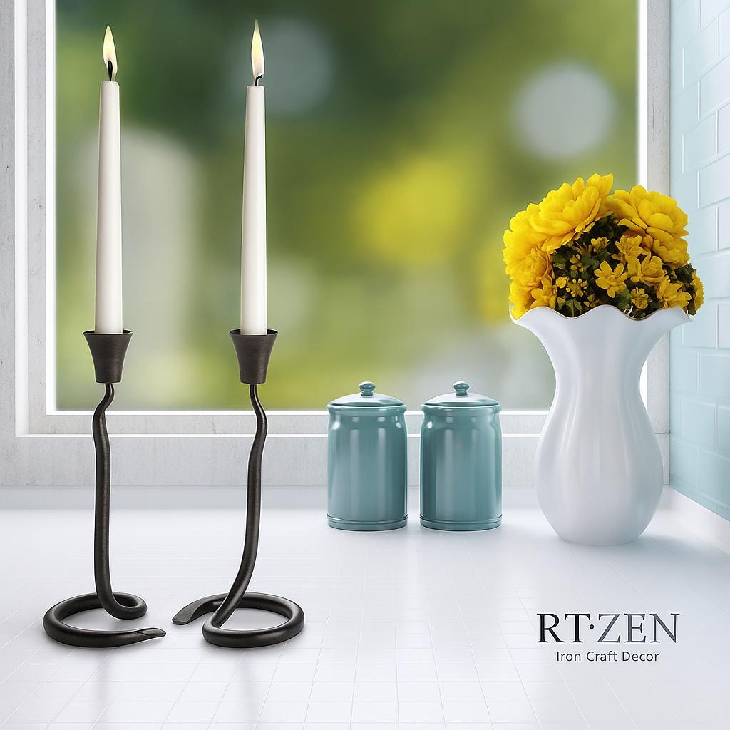 Hand Forged Iron Shabbat Candle Holders, Set of 2 Black Candle