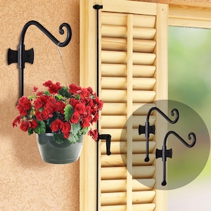 Hanging Plant Hanger Outdoor, Set of 2 Bird Feeder Wall Hooks, Black Metal Plant Bracket Hook for Hanging Flower Baskets - 8 inch