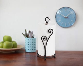 Forged Paper Towel Stand, Paper Towel Holder, Handcrafted Vertical Wrought Iron Paper Towel Holder, Kitchen Decor, Kitchen Storage