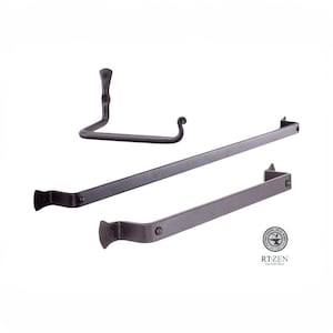 Modern Farmhouse Iron Bathroom Accessories Set – 3 Piece Hand Towel Bar, Body Towel Bar & Toilet Paper Holder, Wrought Iron Bath Hardware