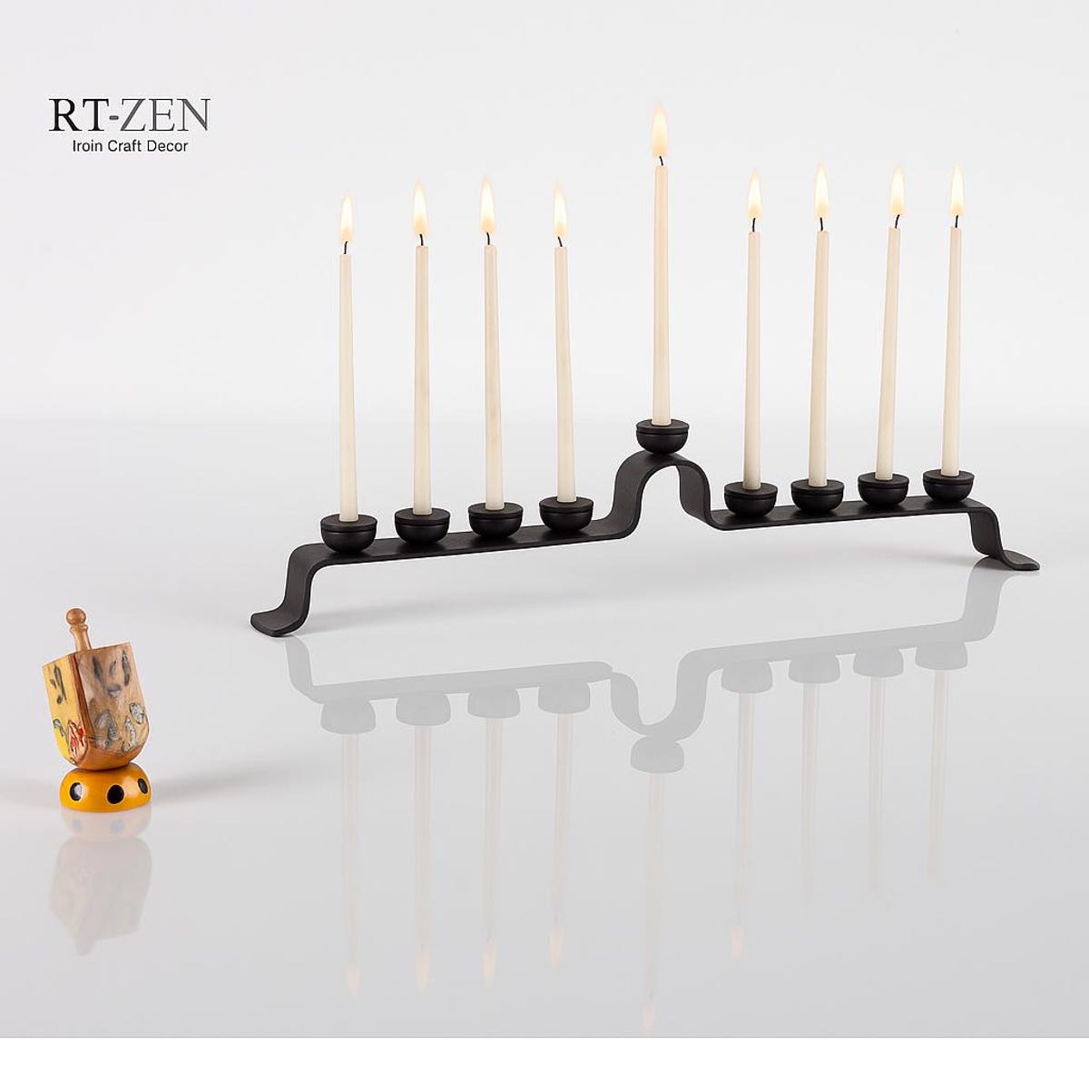 Judaica - Royal Hanukkah Menorah, Handmade 9 branch hanukia , Israel Décor for Chanukah,(Black)