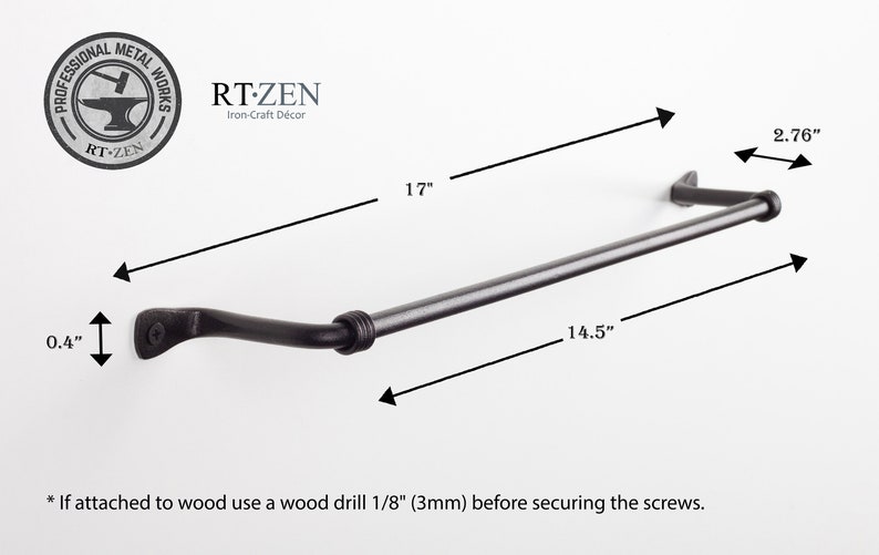 Decorative Towel Bar- Towel Rack | For Kitchen or Bathroom | Handmade Wrought Iron bar - 17''