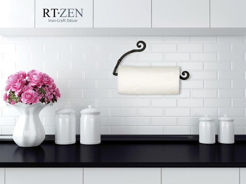 Handmade Iron Paper Towel Holder, Wall Mount Kitchen Decor & Organizer