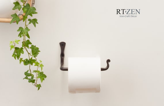 Hand Forged Toilet Paper Holder, Wrought Iron Black TP Holder, Bathroom Accessories, Decorative TP Roll Hanger