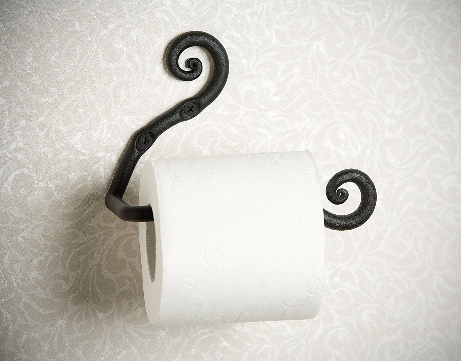 Hand forged toilet paper holder, wrought iron black tp holder, bathroom accessories