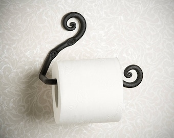 Hand forged toilet paper holder, wrought iron black tp holder, bathroom accessories