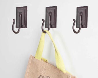 Wall Mounted Wrought Iron Set of 3 Black Modern Metal Hook, Decorative Coat Hat Cloth Hook Hanger, Multi Purpose Entryway Hook, Rustic Style