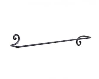 May include: Black metal towel rack with decorative scroll ends.