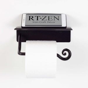Wrought Iron Toilet Paper Holder with Shelf. Handmade Rustic Forged Metal Toilet Paper Holder. Perfectly Fits Smartphone, Little books