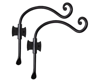Hanging Plant Hanger Outdoor, Set of 2 Bird Feeder Wall Hooks, Black Metal Plant Bracket Hook for Hanging Flower Baskets - 10 inch