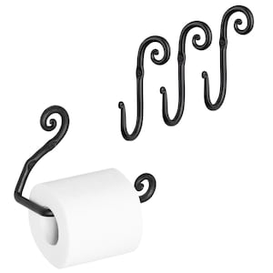 Wrought Iron Bathroom Set with Toilet Paper Holder and Hooks, Bathroom Set Essentials, Bathroom Organizer, Home and Living Organizer