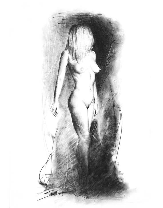 PENCIL DRAWING - charcoal figure drawing print, figure art, figure art pr.....
