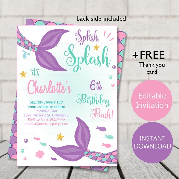 mermaid invite mermaid invitation mermaid party mermaid etsy