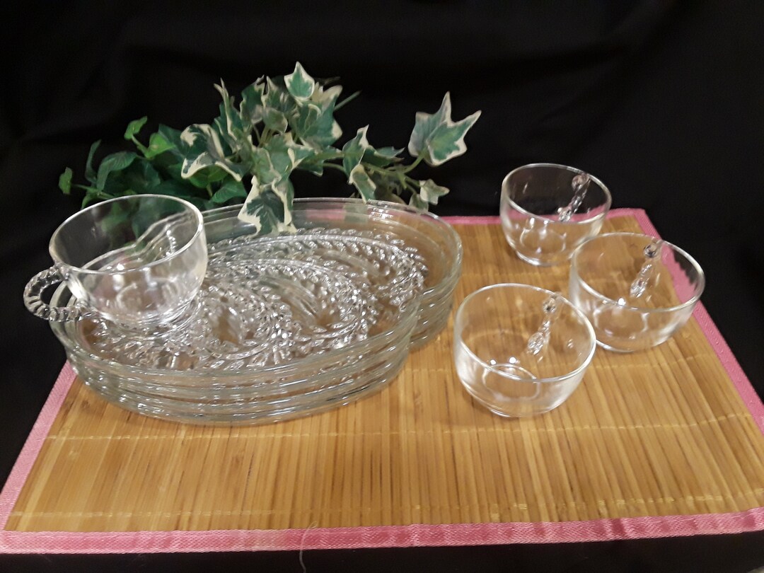 Federal Glass Homestead Snack Set 8pc Set of Four W/cups Etsy