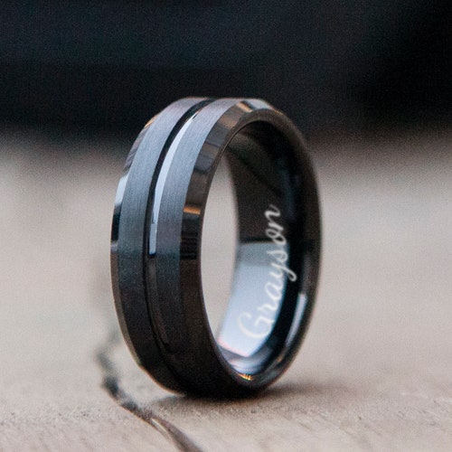 Men's Black Spinner Promise Ring Custom Engraved Makume Etsy