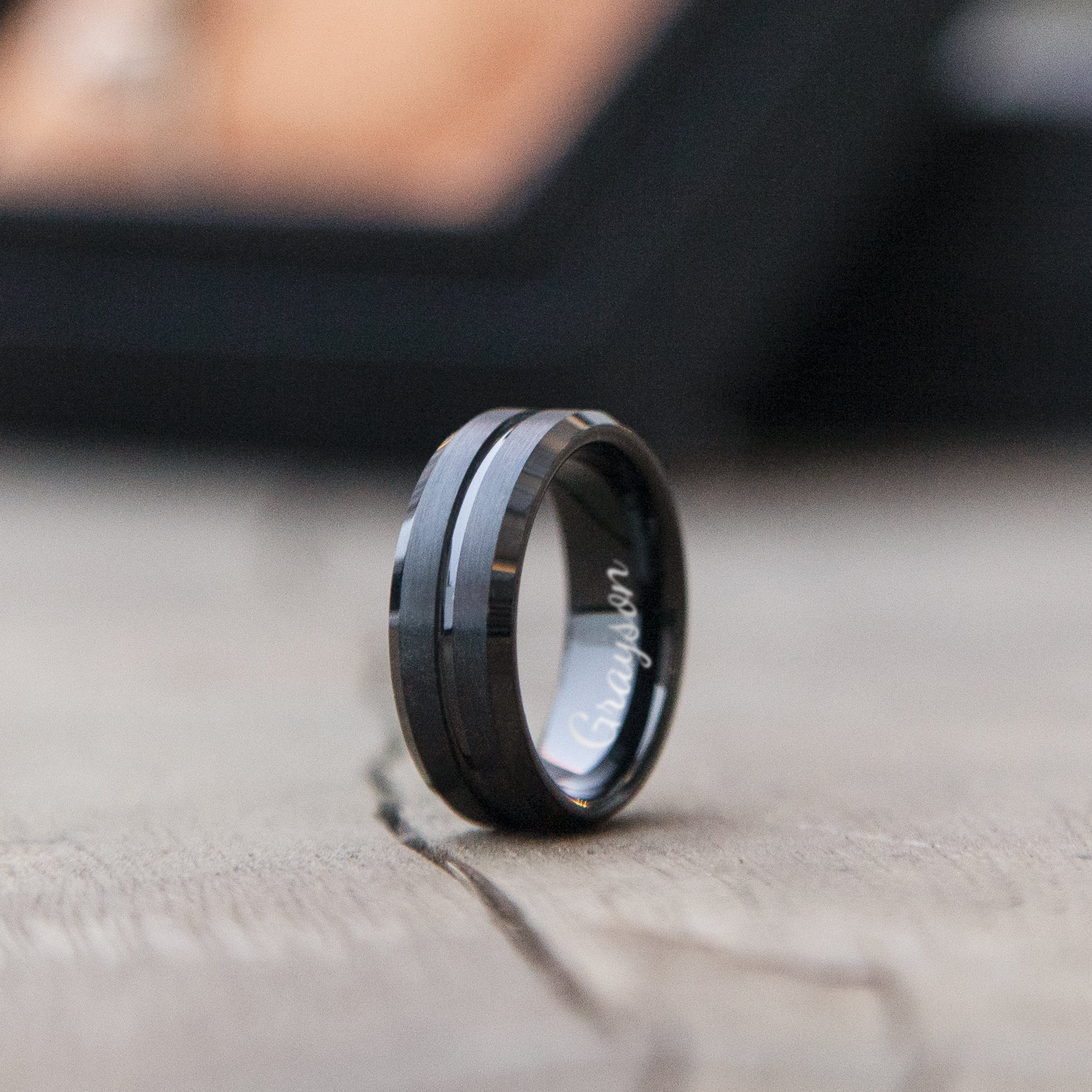 black ring engraved