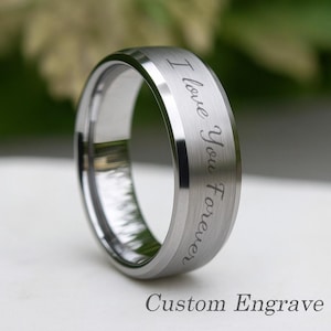Custom 8mm Titanium Ring – Brushed Finish with Polished Beveled Edge, Durable Comfort Fit Wedding Band, Unique Gift for Him, Size 6-16