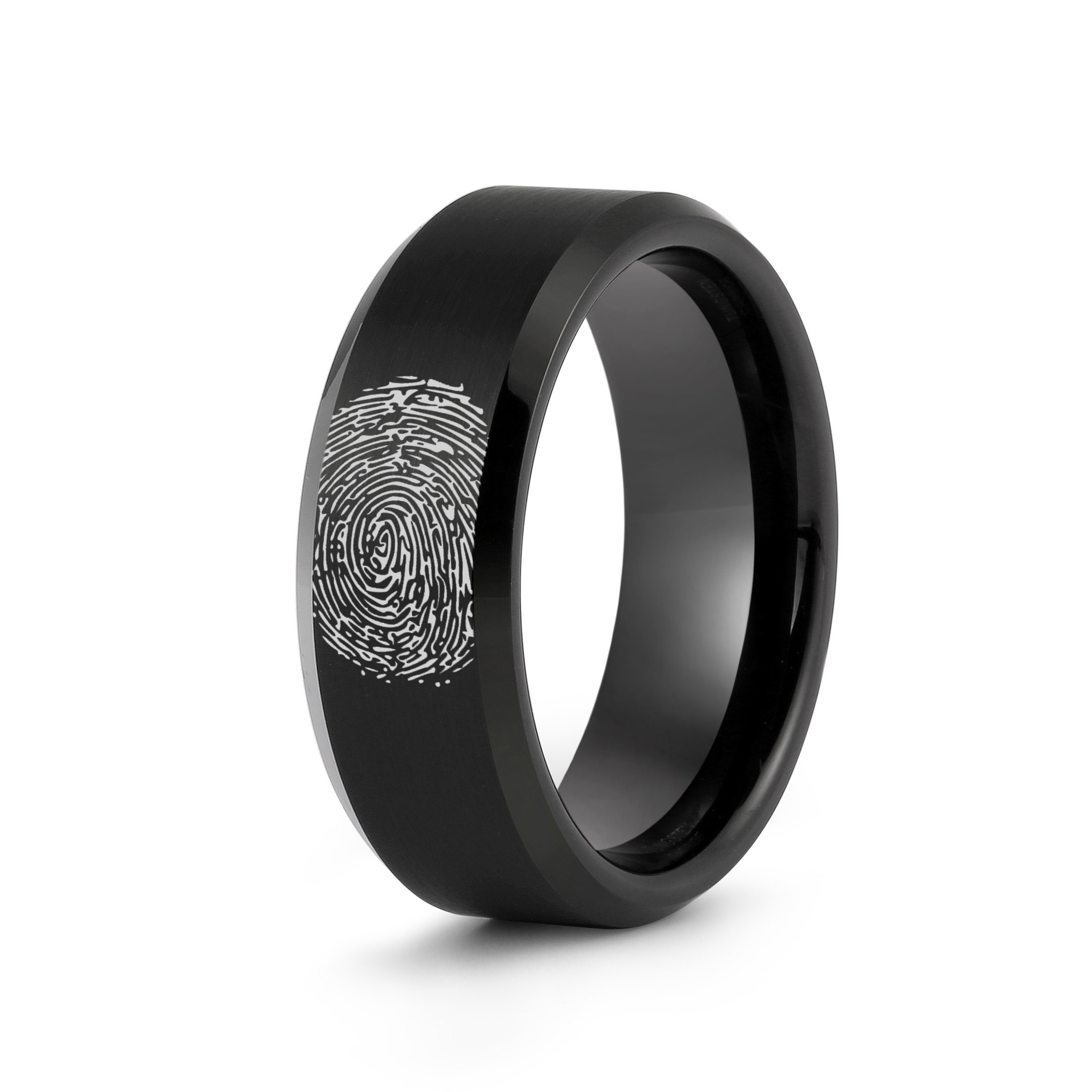 Fingerprint Rings Personalized for Men Brushed Black Tungsten Etsy