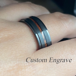 8mm Titanium Wood Inlay Ring: Engraved Wedding Band