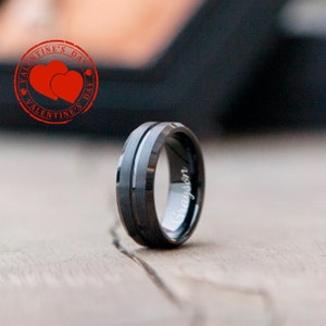 Black Ring for Men Custom Engraved Ring Anniversary Gifts for Boyfriend Satin Black Tungsten Ring Wedding and Engagement Gifts image 1