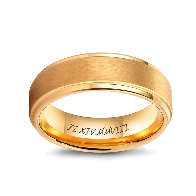 Custom Engrave Matte Gold Ring Tungsten Carbide Ring Etsy
