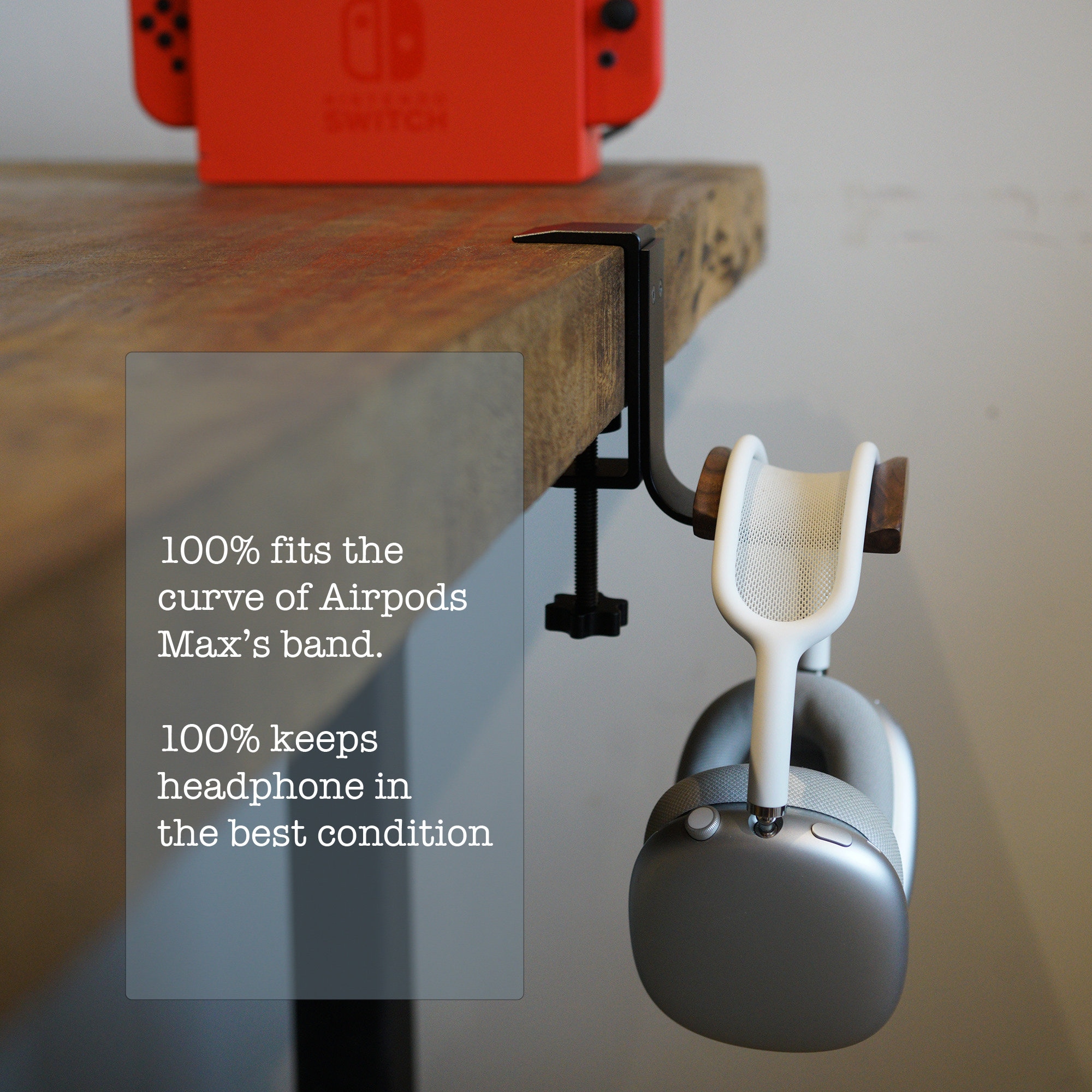 Headphone Hook Walnut Wood and Aluminum Made Under Desk Etsy