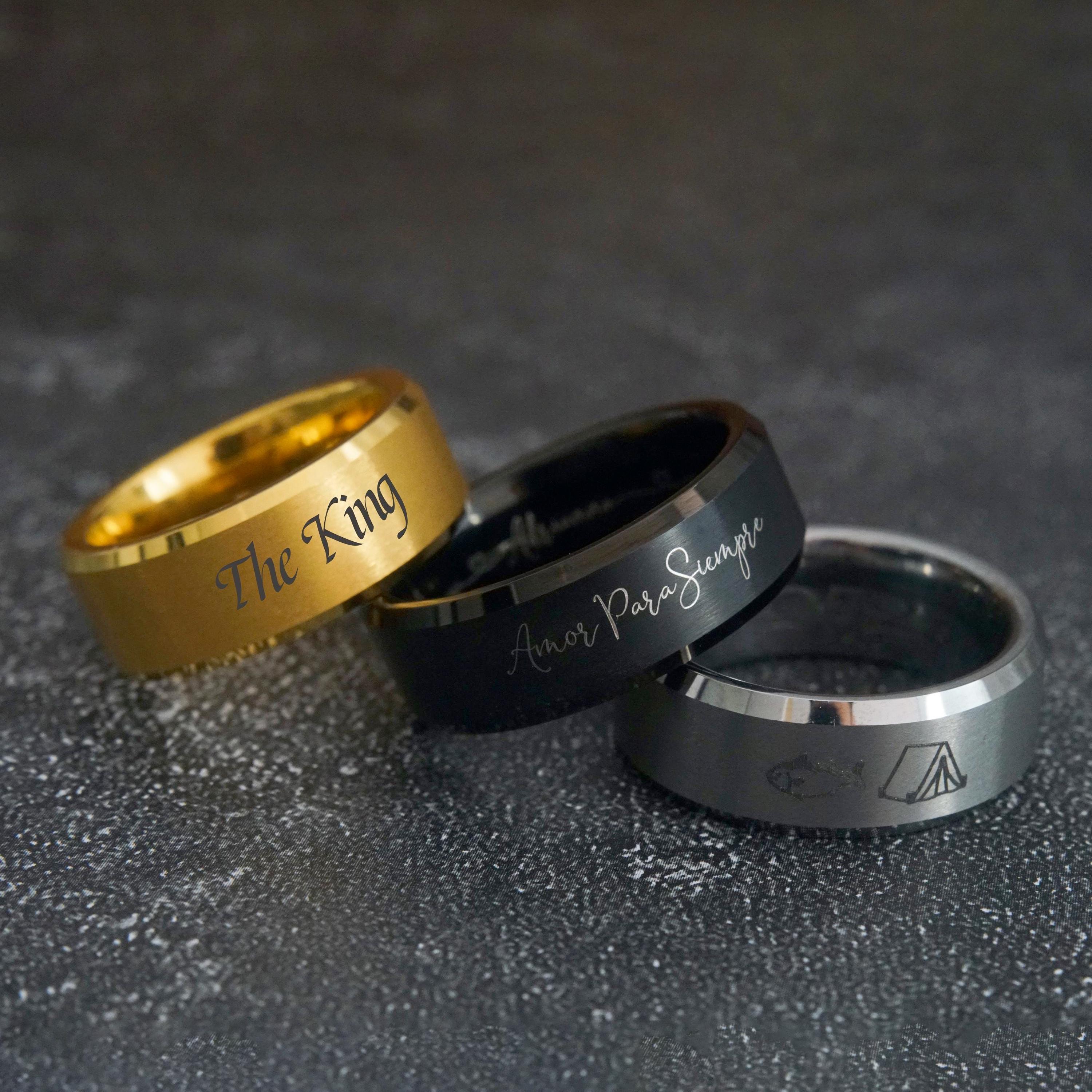 Tungsten Wedding Band, Custom Engrave, Gold/Black/Silver Ring, 6MM 8MM Size 6-14, Gift for Him, Birthday Gift for Men