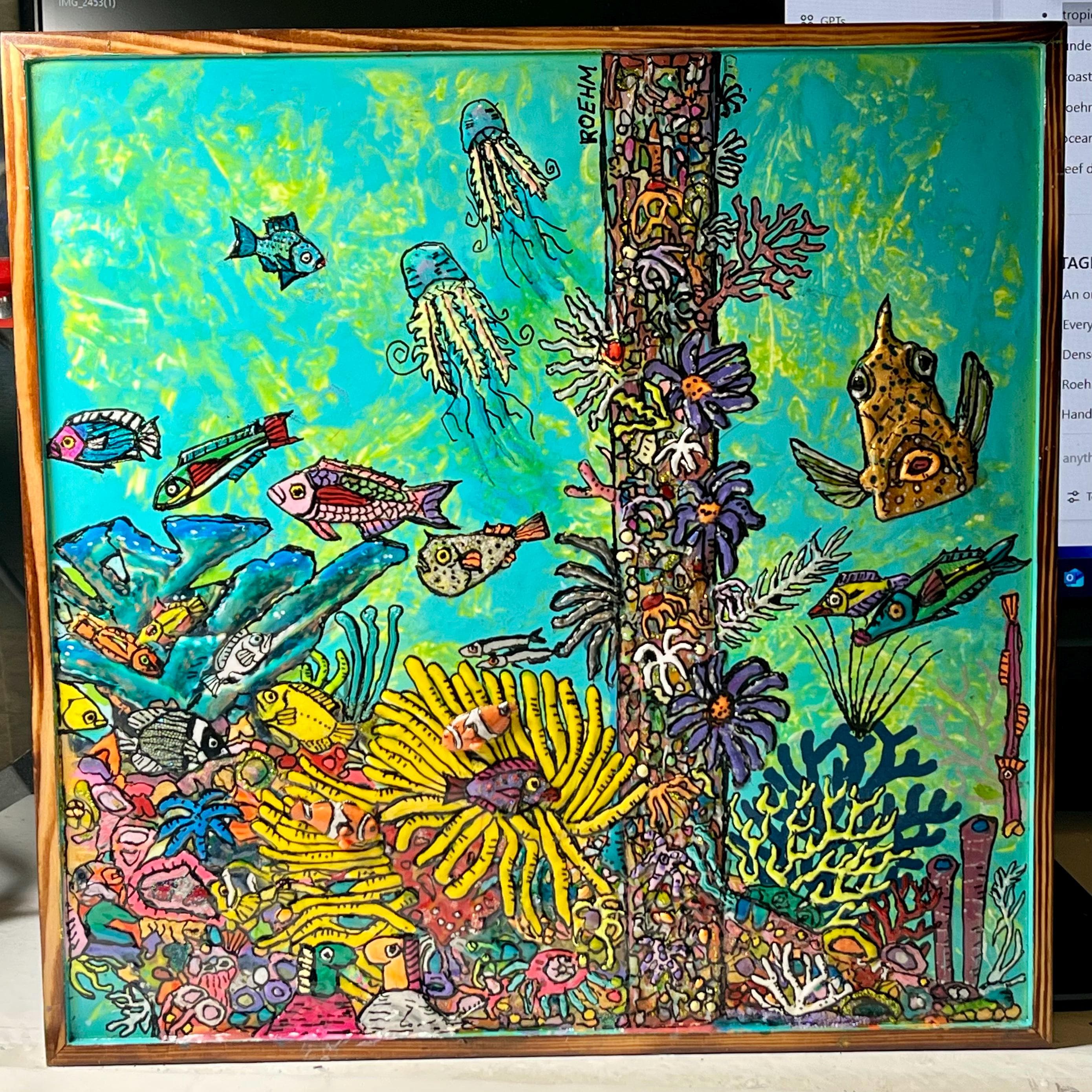 Original Underwater Reef Painting - 12 X12 INCH 0n wood framed