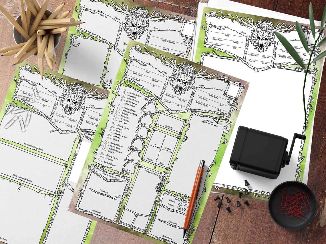 Editable PDF Character Sheet for Druids and Other Nature - Etsy