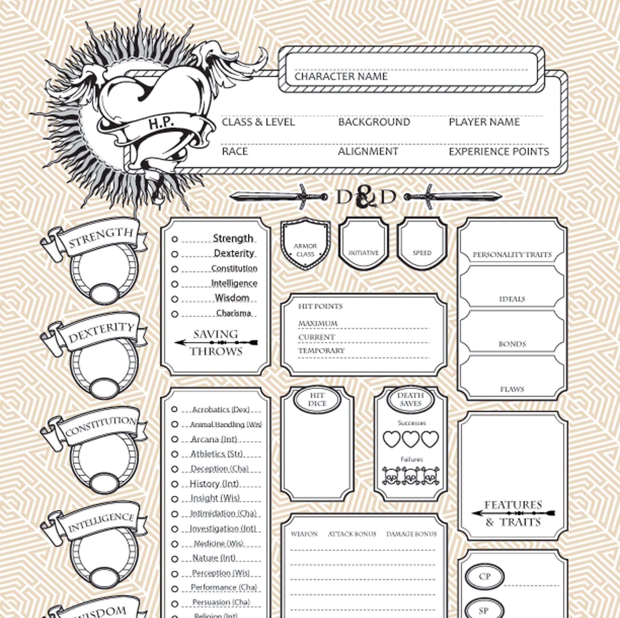 Dnd PDF Downloadable Character Sheets Dungeons and Dragons 5e Etsy