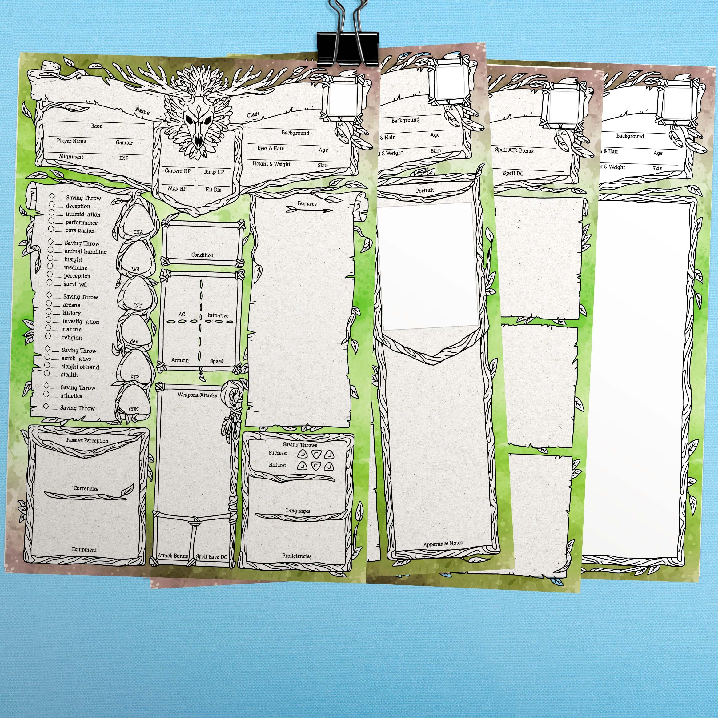 Editable PDF Character Sheet for Druids and Other Nature - Etsy