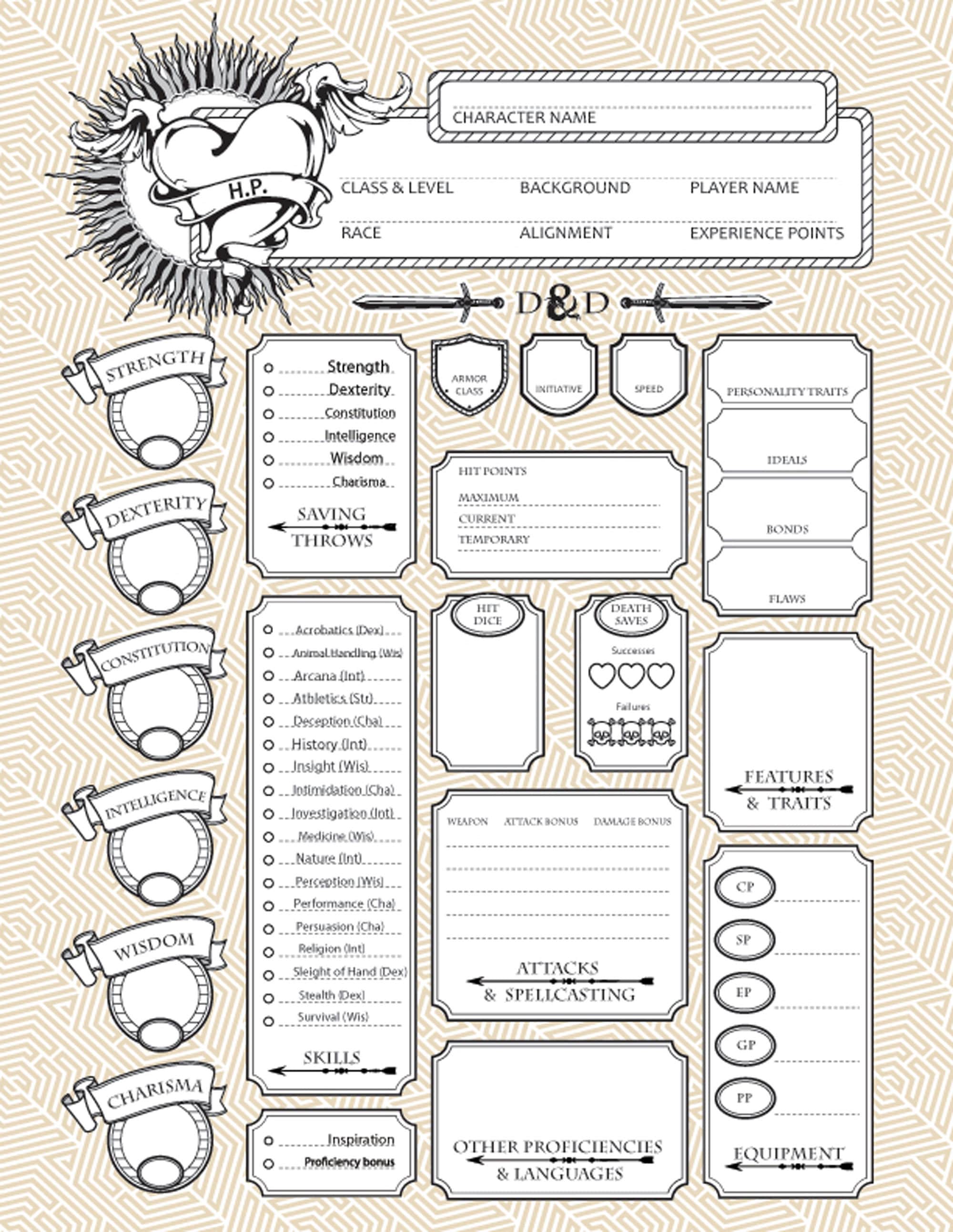 Dnd PDF Downloadable Character Sheets Dungeons And Dragons 5e Etsy