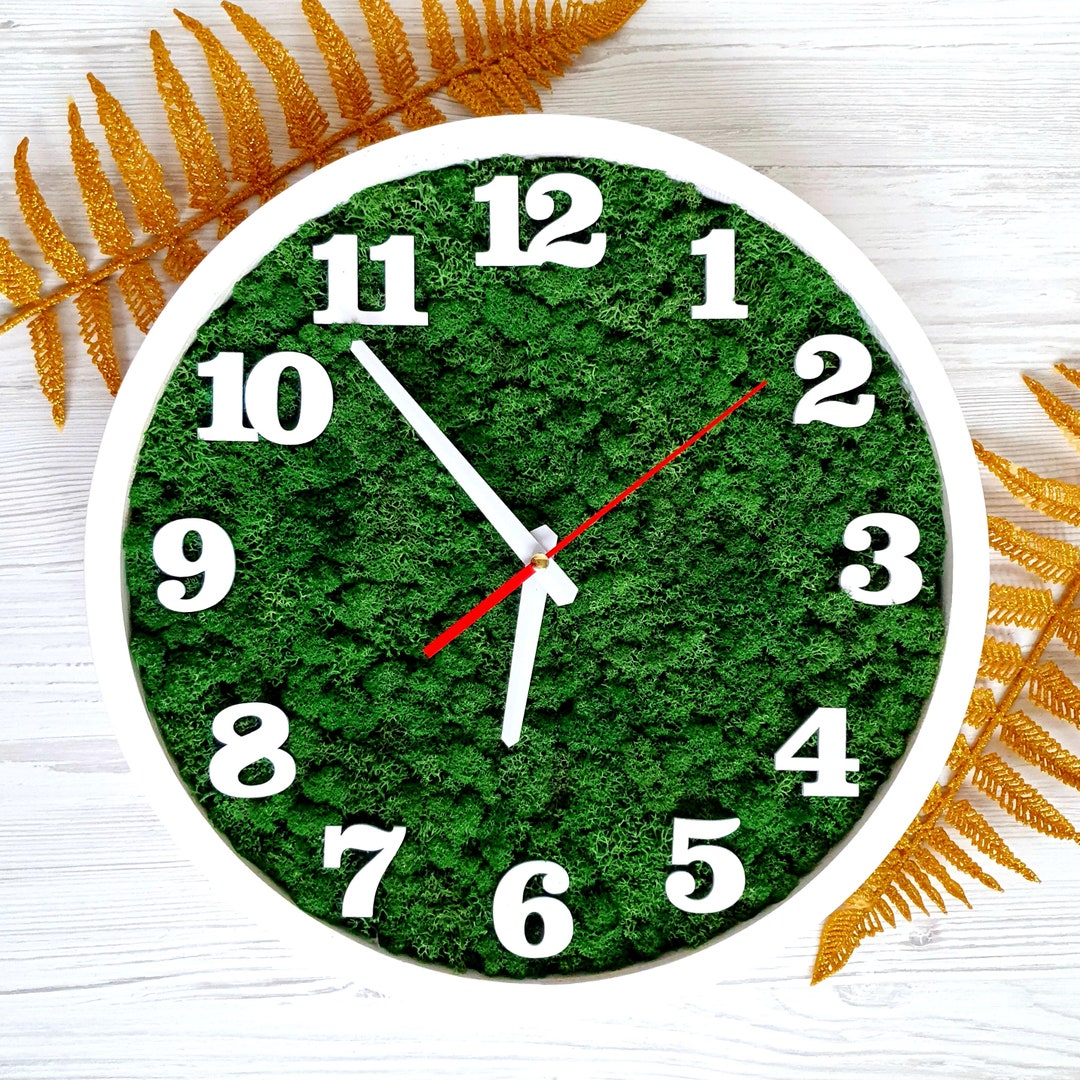 Wooden Wall Clock With Moss, Green Moss Scandinavian Home Decor, Resin Wood Art Etsy