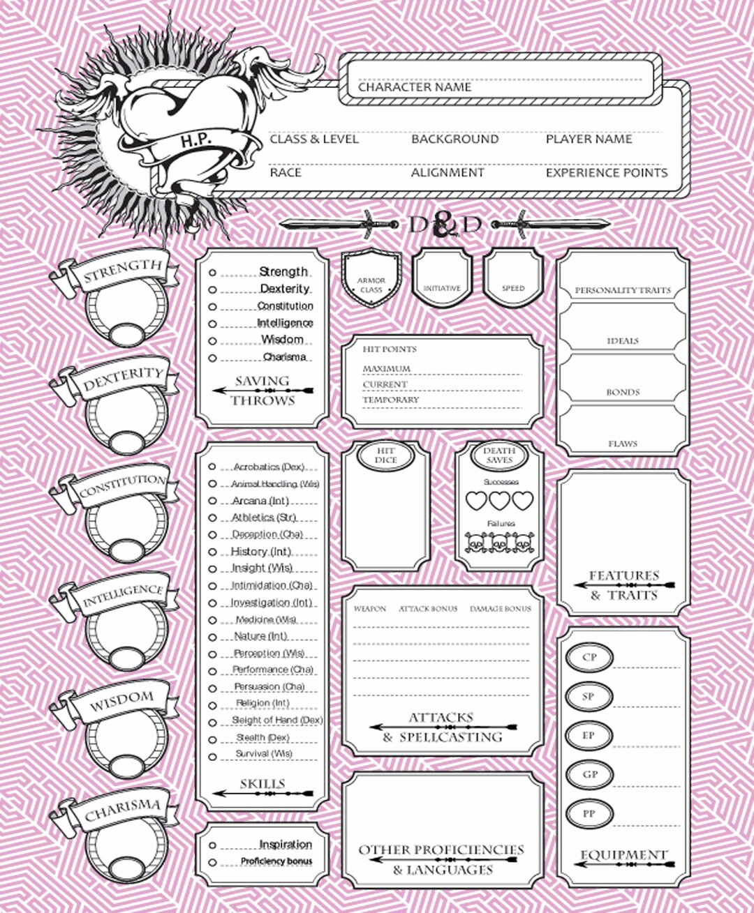 A Simple Universal Dnd Character Sheet. Colors of the Letter - Etsy