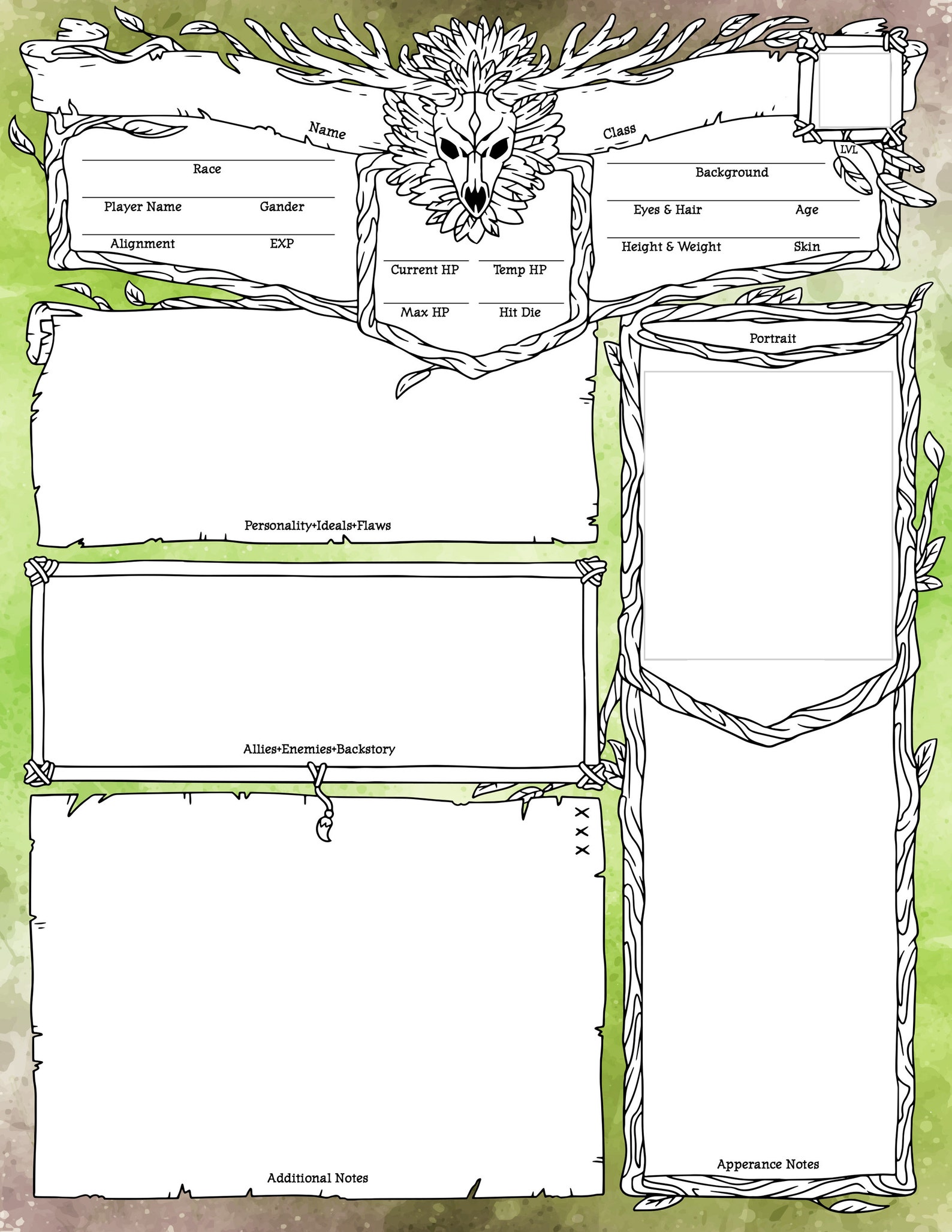Editable PDF Character Sheet for Druids and Other Nature - Etsy