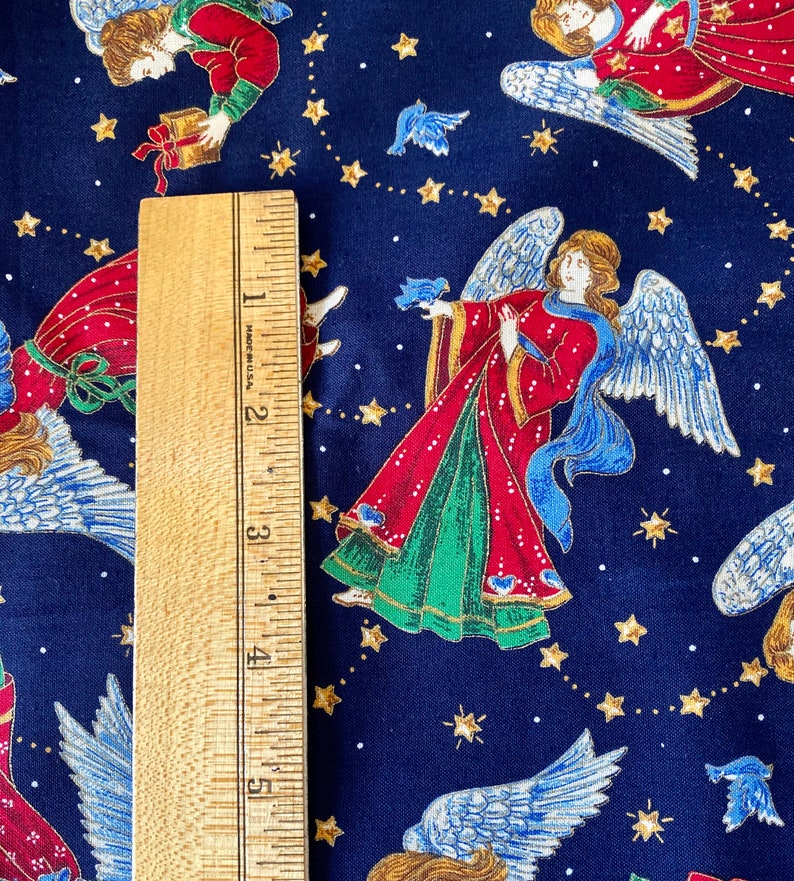 Christmas Angels Fabric 2 1/2 Yards Dark Blue Red Green Gold Etsy