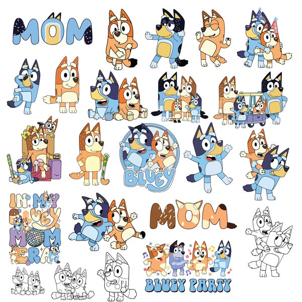 Designs Blue Dog Png Mega Bundle, Blue Dog Birthday Png Sublimation, Blue Dog Family Png Clipart Sublimation Téléchargement numérique