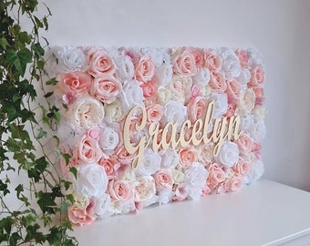 Custom floral panel with name sign, flower name sign for nursery, pesonalized gift for a baby girl, gift for mom to be