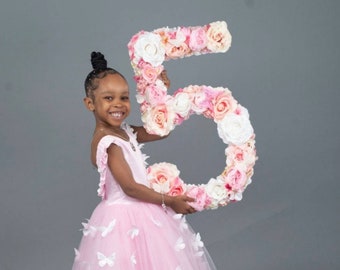Birthday photo prop, 5th birthday number, 1st birthday decor, floral numbers, birthday photoshoot prop, pink birthday decor