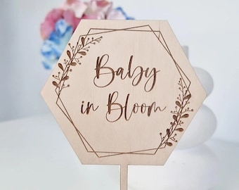 Baby in bloom baby shower cake toper wooden