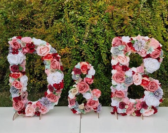 Fall wedding decor, burgundy flower letters for wedding, autumn wedding decor, floral letters, wedding centerpiece, wedding signs