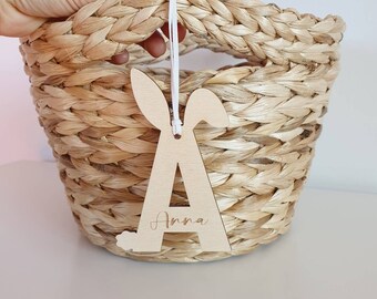 Easter basket tag, custom wooden name tag, Easter bunny alphabet basket name, wooden bunny letter name sign, Easter bunny name tag