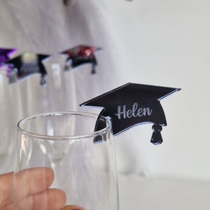 Custom grad cap glass toppers graduation drink tags personalized college party glass markers customized college graduation party favors