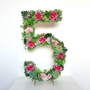 Hawaii birthday decor, tropical birthday photo prop, large birthday decor, flower numbers, decor with succulents image 1